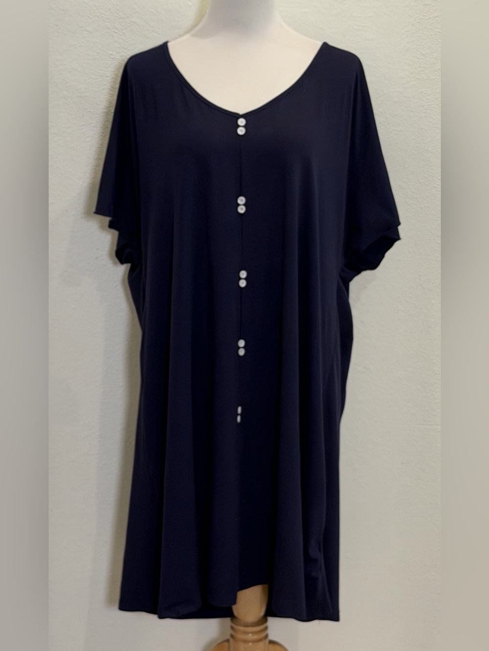 SHEIN Curve Swing Shift Dress Button Detail Plus Size 2XL Navy Blue Short Sleeve